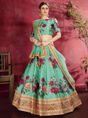 Tasrika Embroidered, Floral Print Semi Stitched Lehenga Choli(Green)