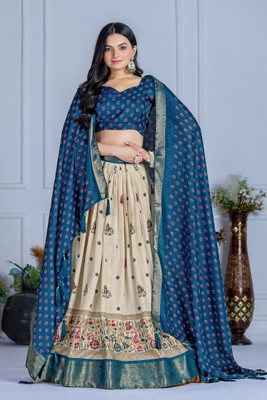 A To Z Cart Printed Semi Stitched Lehenga Choli(Blue)