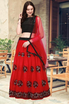 BPN ENTERPRISE Embroidered Semi Stitched Lehenga Choli(Red)