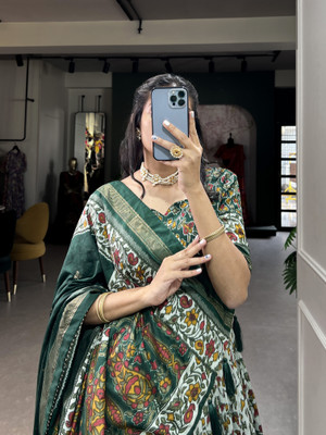 JANVI CREATION Printed Semi Stitched Lehenga Choli(Light Green)