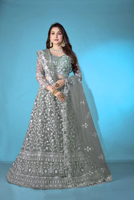 Yogik Creation Embroidered Semi Stitched Lehenga Choli(Green)