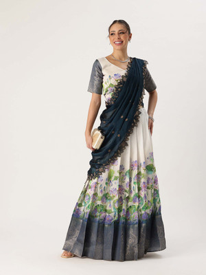 PinkBindi Printed Semi Stitched Lehenga Choli(Blue)