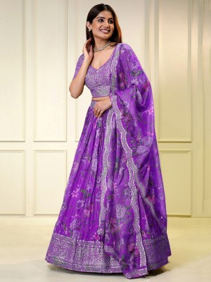 Tasrika Embroidered, Floral Print Semi Stitched Lehenga Choli(Purple)