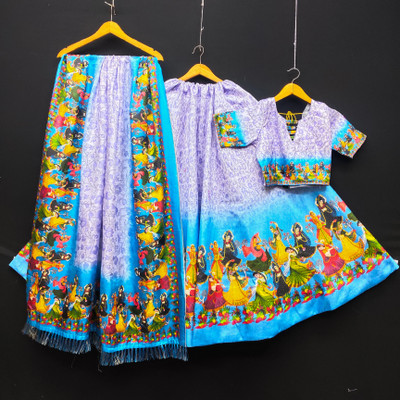Hanumant Creation Embellished, Printed, Self Design, Digital Print Semi Stitched Lehenga Choli(Light Blue)