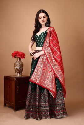 SWAMI STUDIO Self Design Semi Stitched Lehenga Choli(Green)