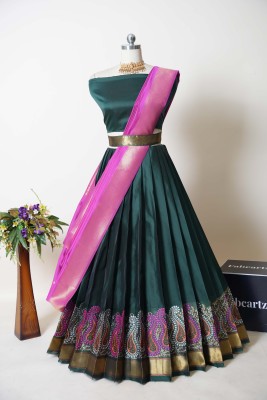 Fabcartz Self Design Semi Stitched Lehenga Choli(Dark Green)