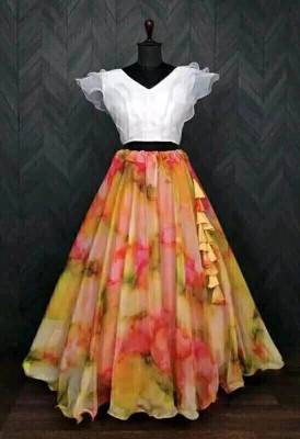 karmaloop Digital Print Semi Stitched Lehenga & Crop Top(Multicolor)