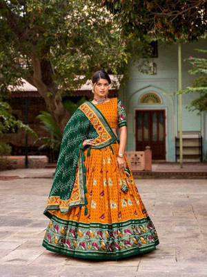MITRABIZ Floral Print Semi Stitched Lehenga Choli(Yellow)