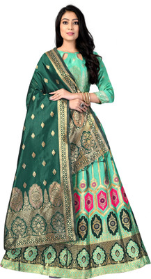 HOUSE OF COMMON Self Design Semi Stitched Lehenga Choli(Light Green)