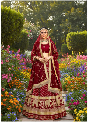 Shreemanji trading Embroidered Semi Stitched Rajasthani Poshak(Maroon)
