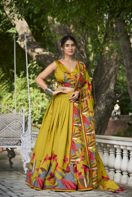 MAMADEV Printed Semi Stitched Lehenga Choli(Yellow)