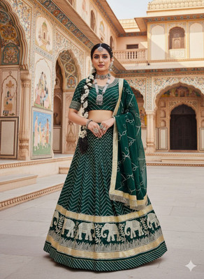 WOMENGIRLFASHION Embroidered Semi Stitched Rajasthani Poshak(Green)