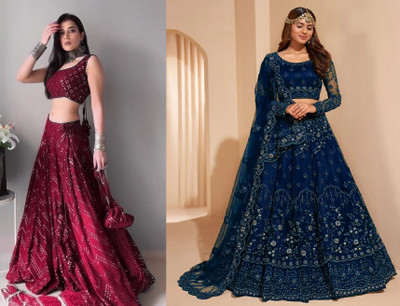 Udbhav Export Embroidered, Embellished Semi Stitched Lehenga Choli(Maroon, Dark Blue)