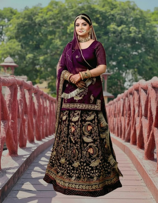 Bhawani Collection Embroidered Semi Stitched Rajasthani Poshak(Purple)