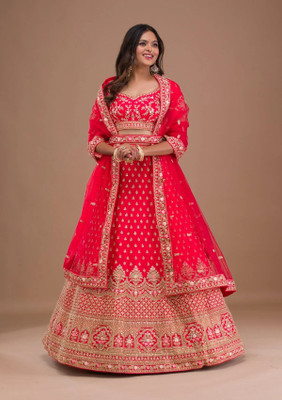 MAN PRIYA TRENDZ Embroidered Semi Stitched Lehenga Choli(Red)