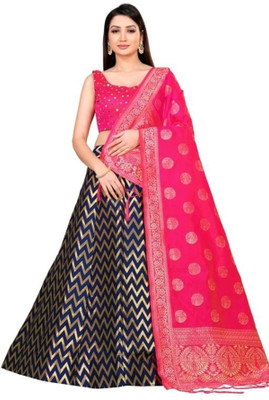 RUDRA IMAGING Chevron/Zig Zag Semi Stitched Lehenga Choli(Dark Blue)