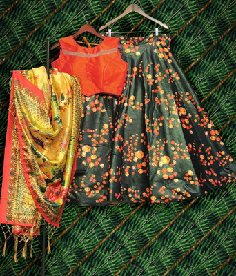 KAHIRAA WHOLETEX Printed Semi Stitched Lehenga Choli(Black)