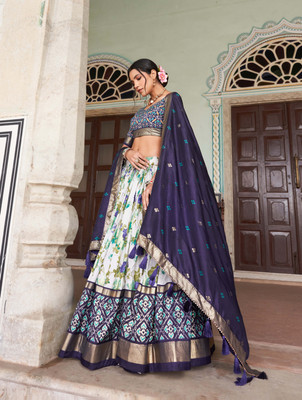 ShringarHouse Embroidered, Floral Print, Geometric Print, Digital Print Semi Stitched Lehenga Choli(Dark Blue)