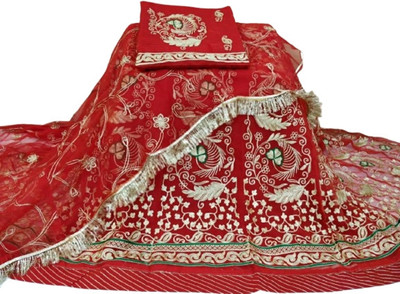 Bhawani Collection Embroidered Semi Stitched Rajasthani Poshak(Red)