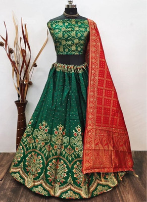 SWAMI STUDIO Self Design Semi Stitched Lehenga Choli(Dark Green, Red)