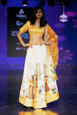 kaizen International Printed Semi Stitched Lehenga Choli(Yellow)