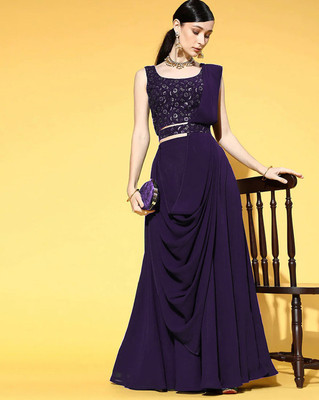 ISHU FAB Solid Semi Stitched Lehenga Choli(Purple)