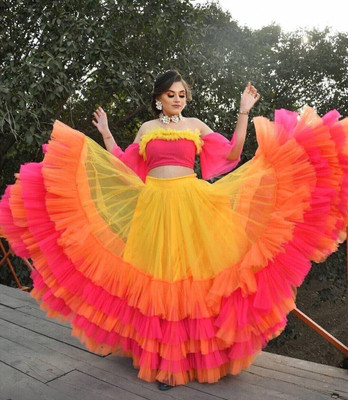 Omstar Fashion Self Design Semi Stitched Lehenga Choli(Pink)