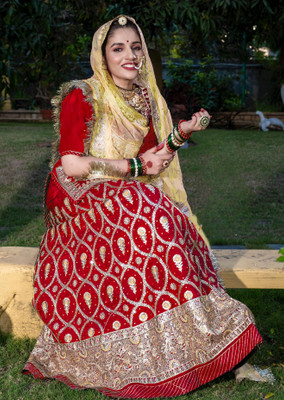 SANSKAR TEXTILES Embroidered Semi Stitched Rajputi Poshak(Red)