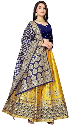 SWAMI STUDIO Self Design Semi Stitched Lehenga Choli(Gold, Blue)