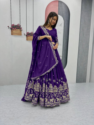 MITRABIZ Self Design Semi Stitched Lehenga Choli(Purple)