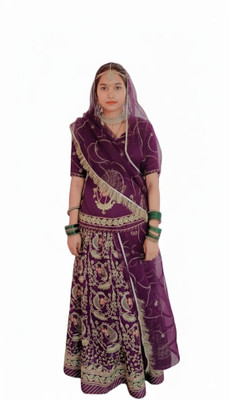 Bhawani saree center Embroidered Semi Stitched Rajasthani Poshak(Purple)