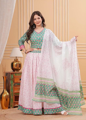 PARTHVI Printed Stitched Lehenga Choli(Green)