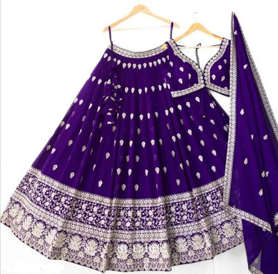 Santosafashion Embroidered, Self Design Semi Stitched Lehenga Choli(Purple)