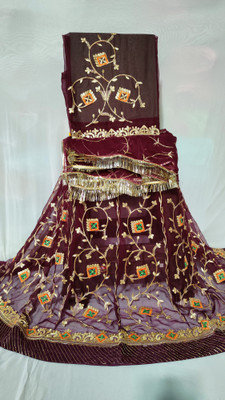 V And V Shop Embroidered Semi Stitched Rajasthani Poshak(Brown)