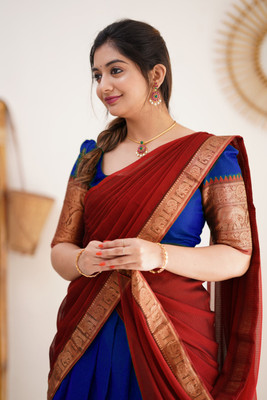 HOUSE OF COMMON Embroidered Semi Stitched Lehenga Choli(Blue, Red)