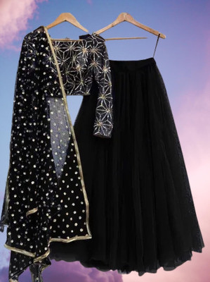 Omstar Fashion Self Design Semi Stitched Lehenga Choli(Black)