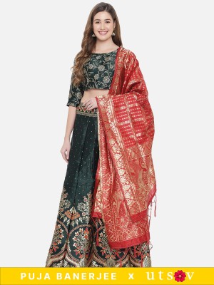 Divastri Self Design Semi Stitched Lehenga Choli(Dark Green, Red)