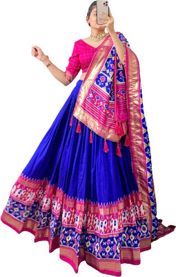 CYORR Floral Print Semi Stitched Lehenga Choli(Blue)