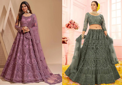 Udbhav Export Embroidered, Embellished Semi Stitched Lehenga Choli(Purple, Green)