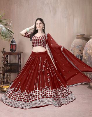 F Plus fashion Embroidered Semi Stitched Lehenga Choli(Multicolor)