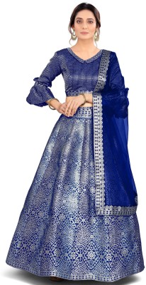 Kedar Fab Self Design Semi Stitched Lehenga Choli(Light Blue)