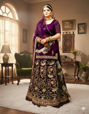 shrihari fashion Embroidered Semi Stitched Rajputi Poshak(Purple)