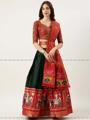 Fabcartz Self Design Semi Stitched Lehenga Choli(Dark Green)