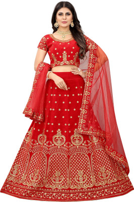 KV Fashion Embroidered Semi Stitched Lehenga Choli(Red)
