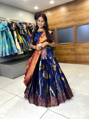 Payu Printed Semi Stitched Lehenga Choli(Dark Blue)