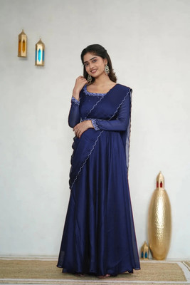 MAABHAVANI CREATION Solid Semi Stitched Lehenga Choli(Dark Blue)