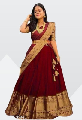 tathastufab Printed Semi Stitched Lehenga Choli(Maroon)