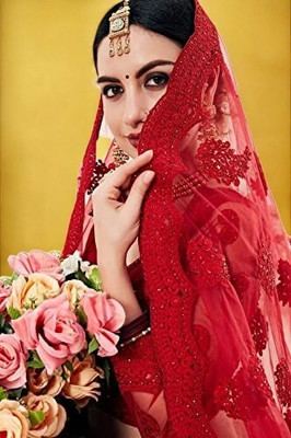 Beautypiie Embroidered, Embellished, Self Design Semi Stitched Lehenga Choli(Red)