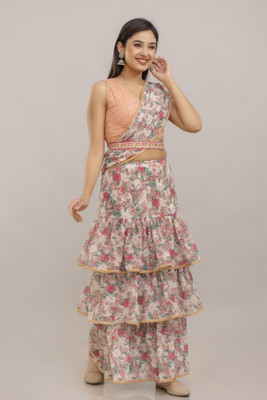 HERE&NOW Floral Print Stitched Lehenga Choli(Pink)