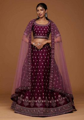 DClothvilla Embroidered Semi Stitched Lehenga Choli(Purple)